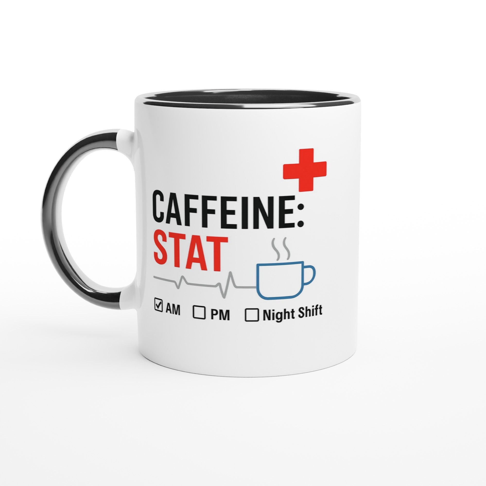 Funny Nurse Mug - Caffeine STAT Coffee Cup - Gift for Day Night Shift Healthcare Heroes - NHS Ceramic Black