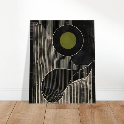 Olive Eclipse: Linear Noir Abstraction - Modern Minimalist Wall Art Print 40x50 cm 16x20″