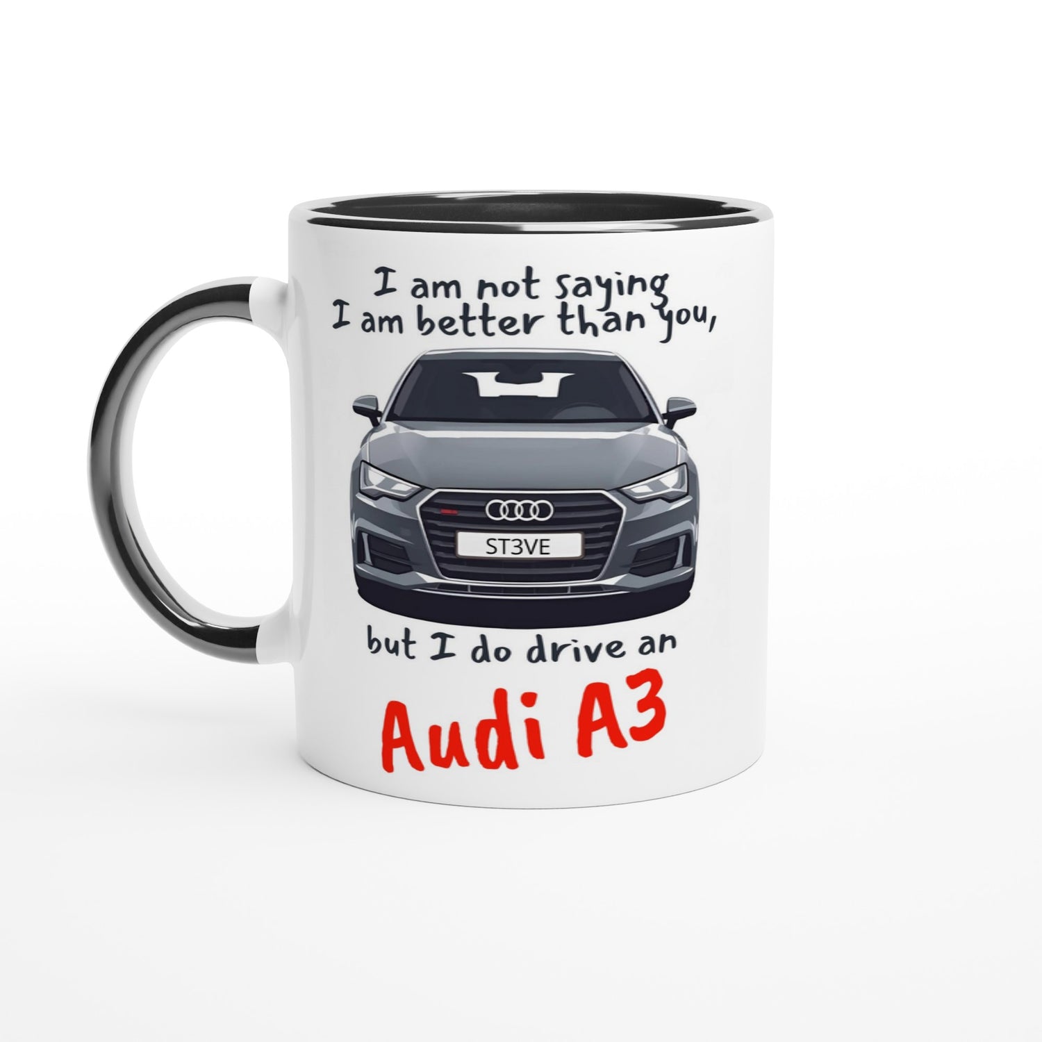 Funny Personalized Audi A3 Mug - 11oz Ceramic - Car Lovers Gift - Dishwasher &amp; Microwave Safe Ceramic Black