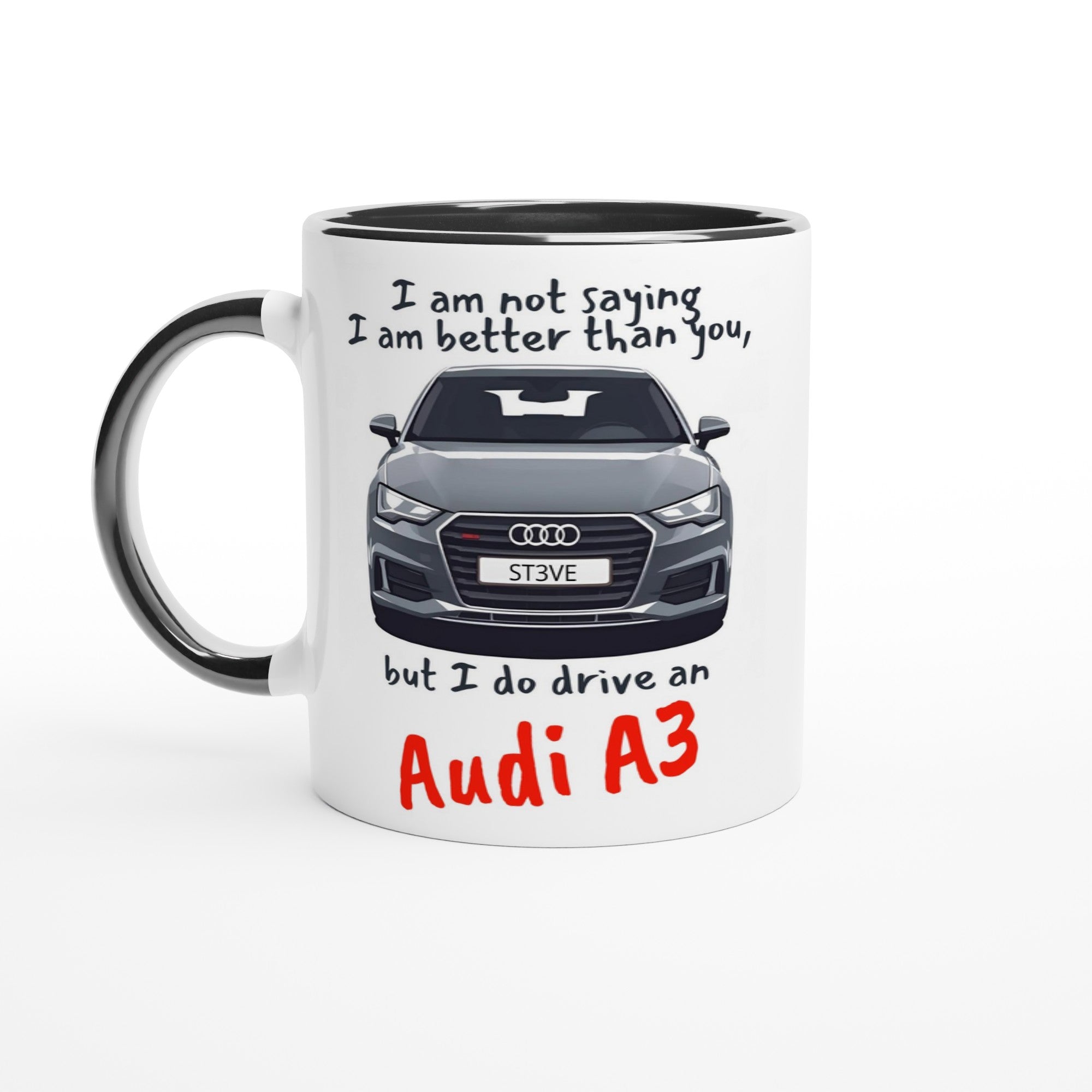 Funny Personalized Audi A3 Mug - 11oz Ceramic - Car Lovers Gift - Dishwasher &amp; Microwave Safe Ceramic Black