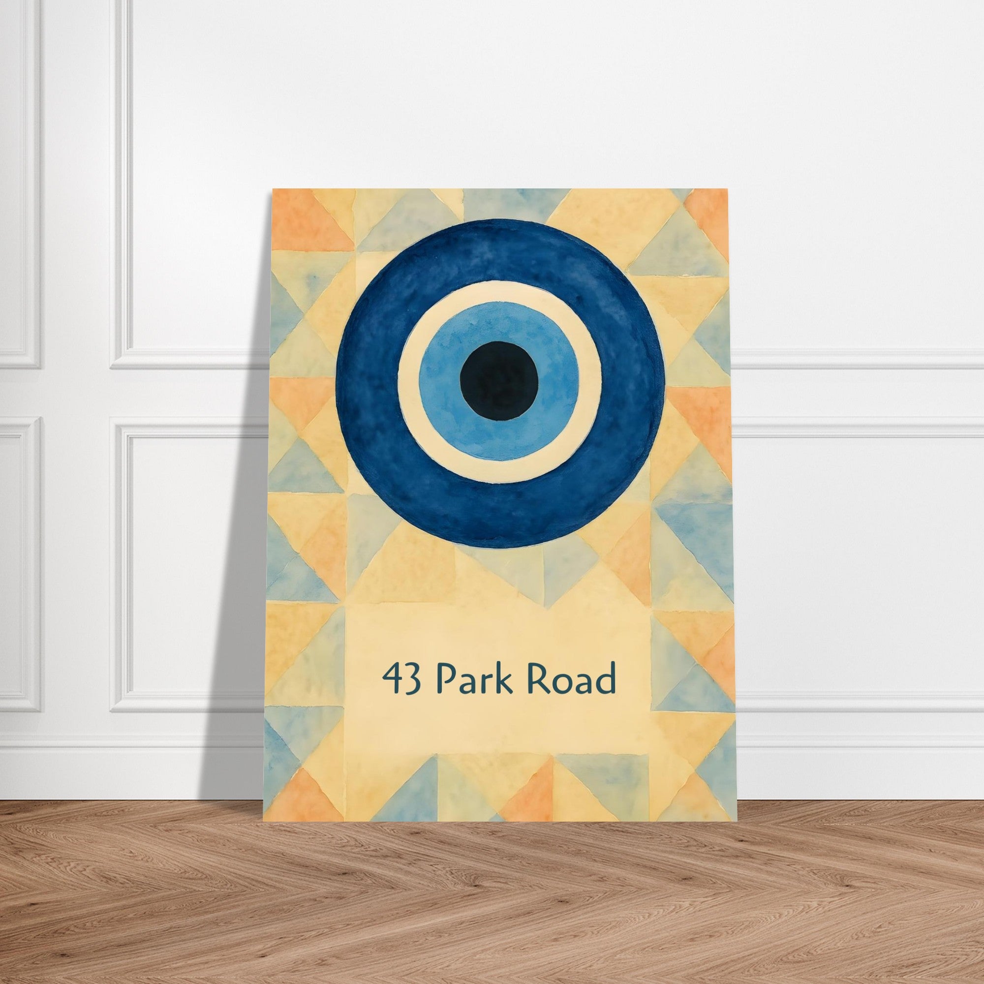 Custom Evil Eye Watercolor Poster | Personalized House Number Print | Geometric Nazar Wall Art, Unframed | ISO A1 A2 A3 A4 Sizes 15x20 cm 6x8″