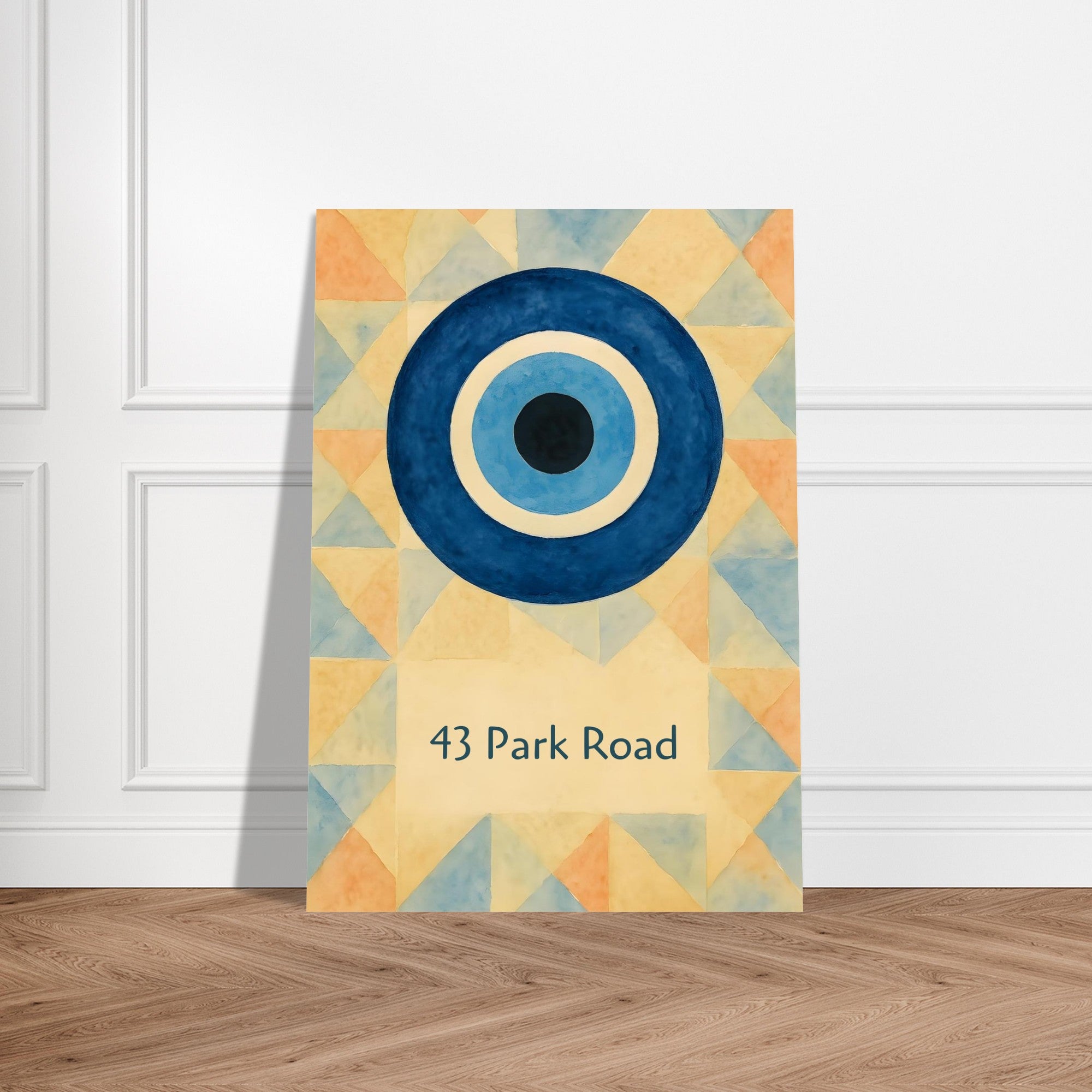 Custom Evil Eye Watercolor Poster | Personalized House Number Print | Geometric Nazar Wall Art, Unframed | ISO A1 A2 A3 A4 Sizes A3 (29.7 x 42 cm)