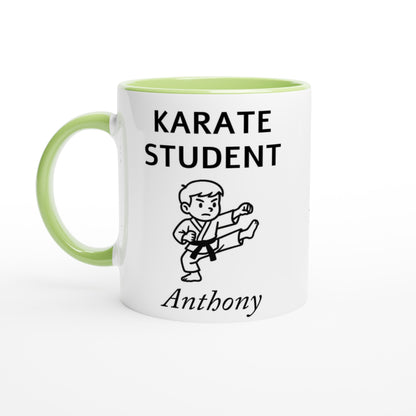 Personalized Karate Student Mug - Custom Name Coffee Cup - Perfect Gift for Karate Enthusiasts Ceramic Green