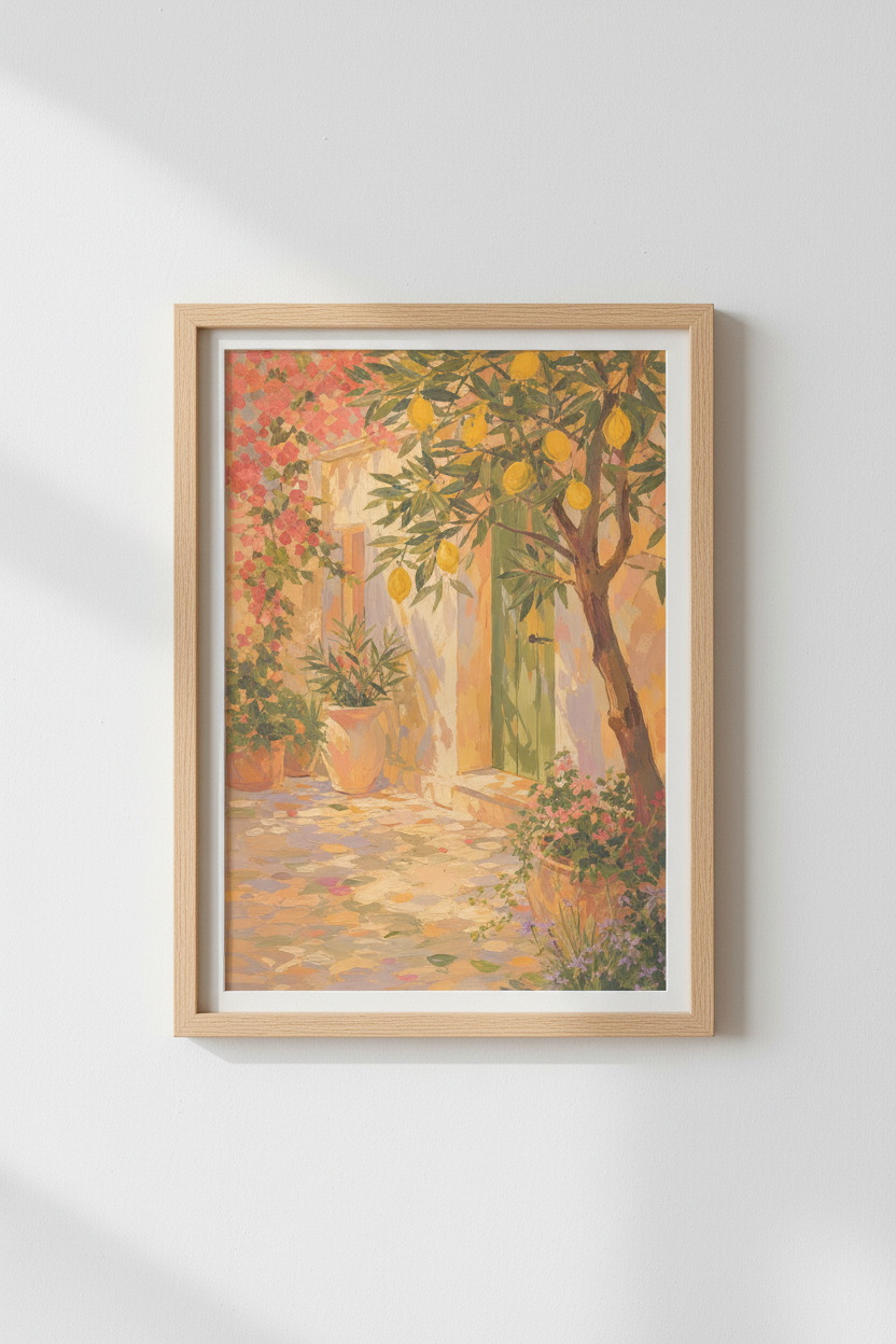 Amalfi Coast Art Print | Italian Lemon Garden Decor, Mediterranean Impressionist Poster
