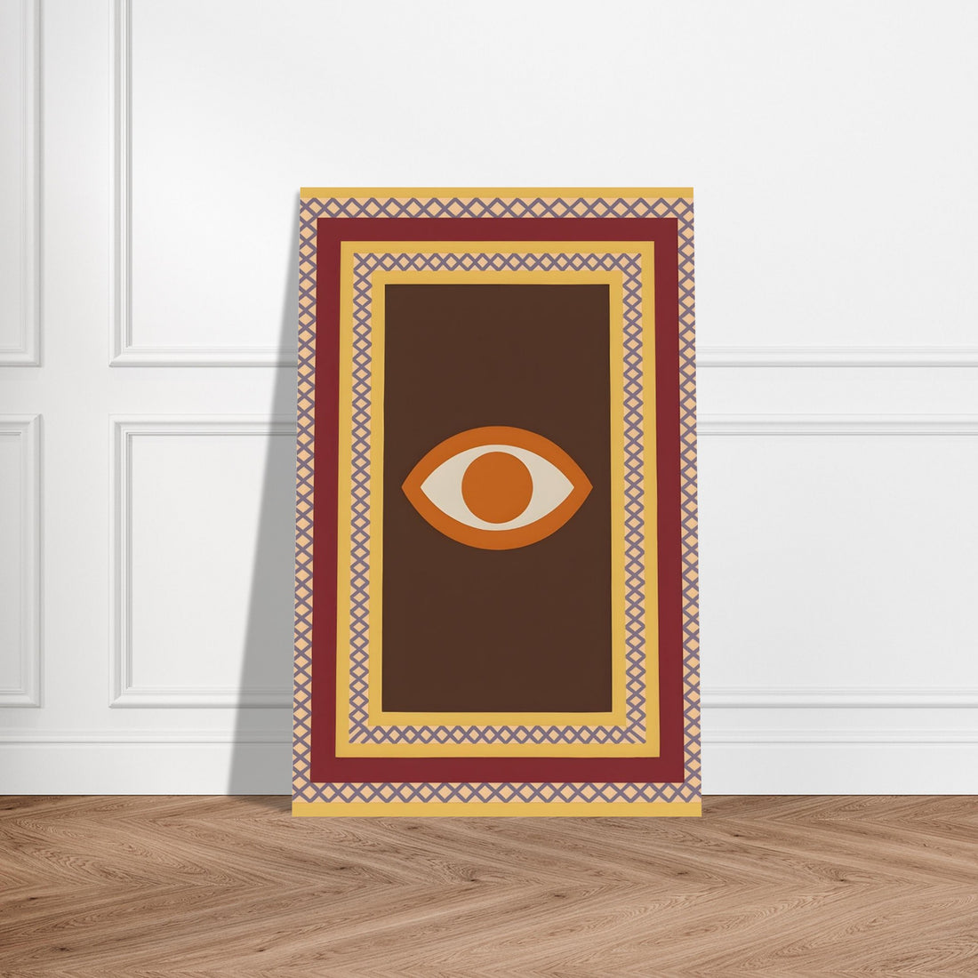 Azure Guardian – Evil Eye Folk Wall Art in Rich Earth Tones (A0, A1,A2, A3. A4 Poster) 28x43 cm XL (11x17″) Brown with Orange Eye