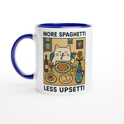 More Spaghetti Less Upsetti Mug - Cute Cat Lover Gift - 11oz Ceramic Cup for Coffee &amp; Tea Ceramic Blue