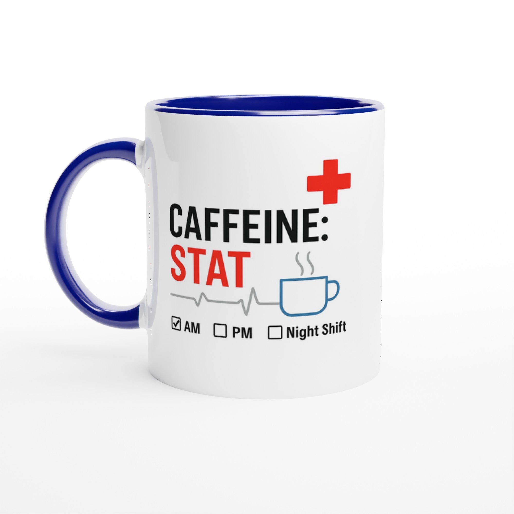 Funny Nurse Mug - Caffeine STAT Coffee Cup - Gift for Day Night Shift Healthcare Heroes - NHS Ceramic Blue