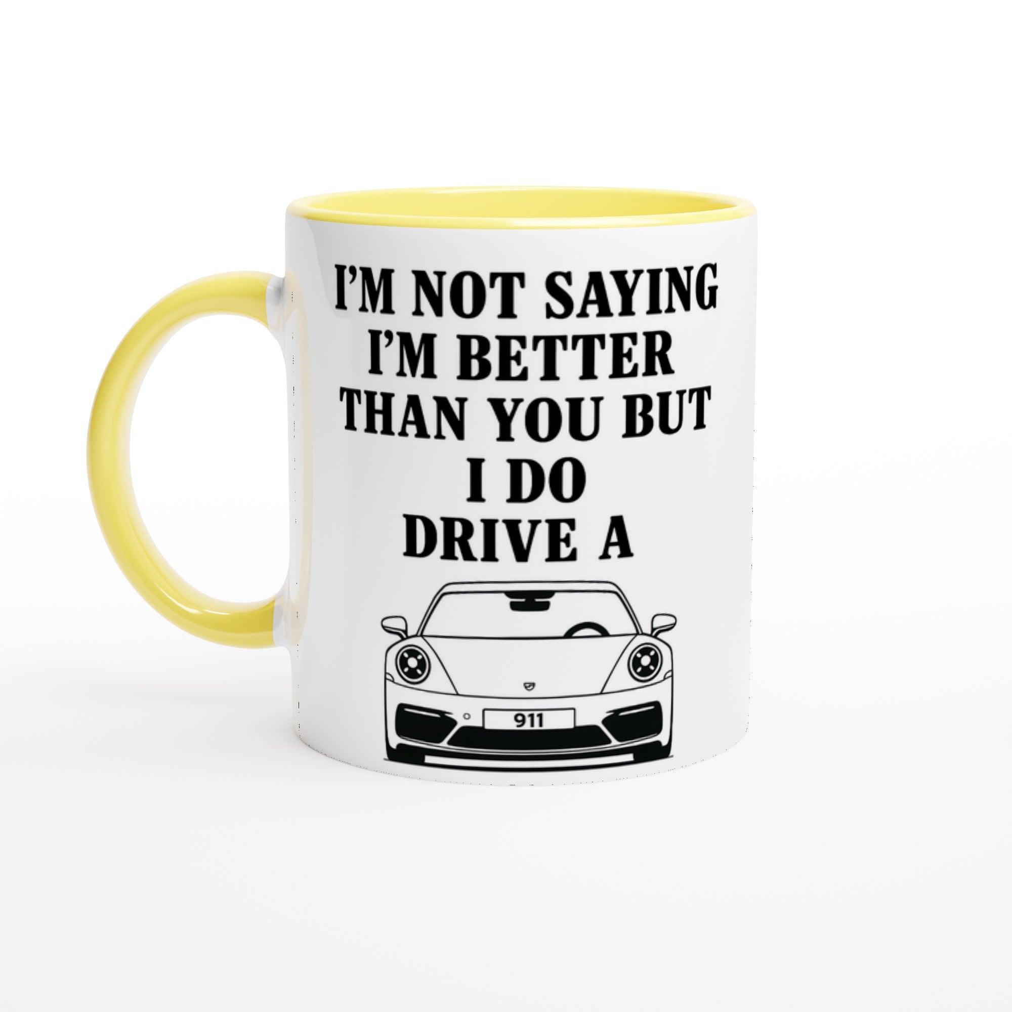 Funny Porsch Mug - 11oz Luxury Car Driver Gift - Ceramic Coffee Cup Ceramic Yellow