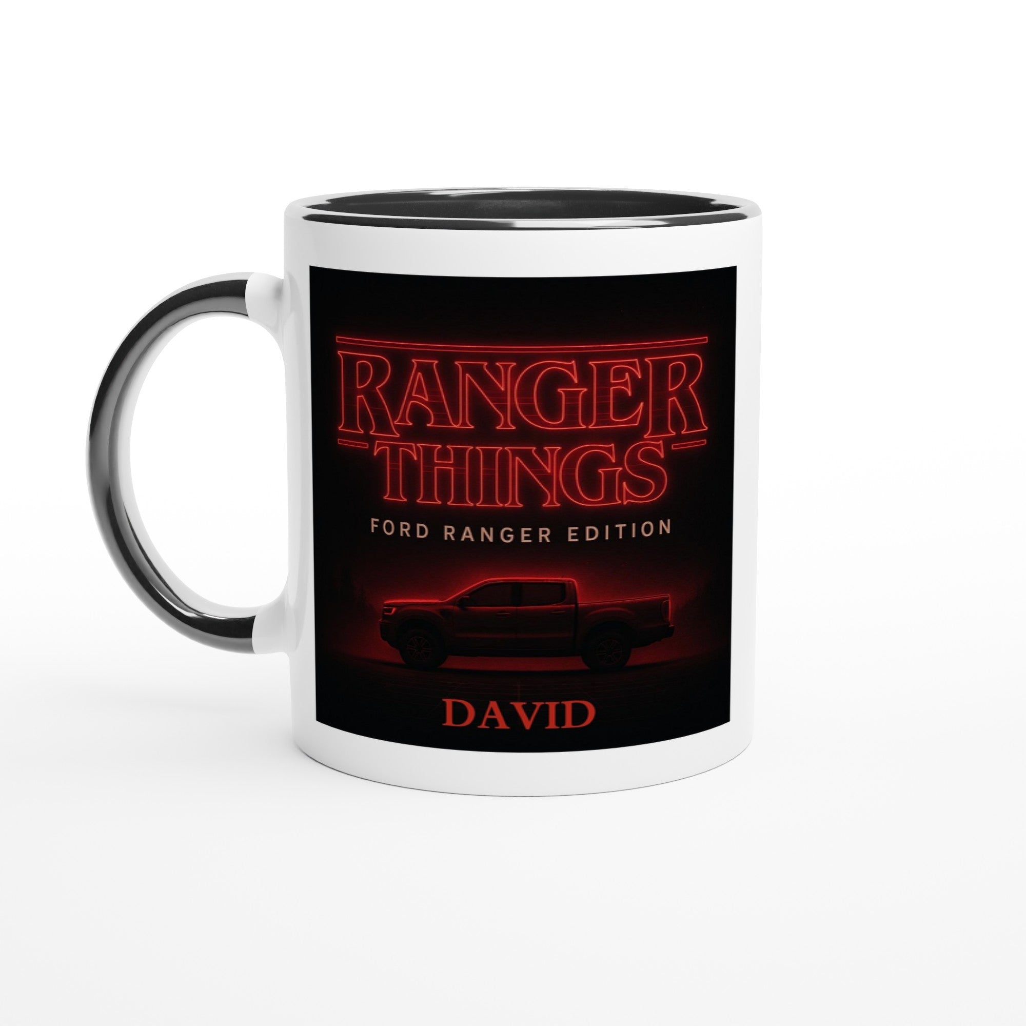 Personalized Ford Ranger Things Mug - Custom Offroad Car Lover Gift | 11oz Ceramic - Inspired by Stranger Things Ceramic Black