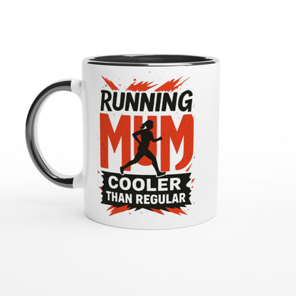 Running Mum Mug - Cooler than Regular - 11oz Ceramic Coffee Cup for Moms Ceramic Black