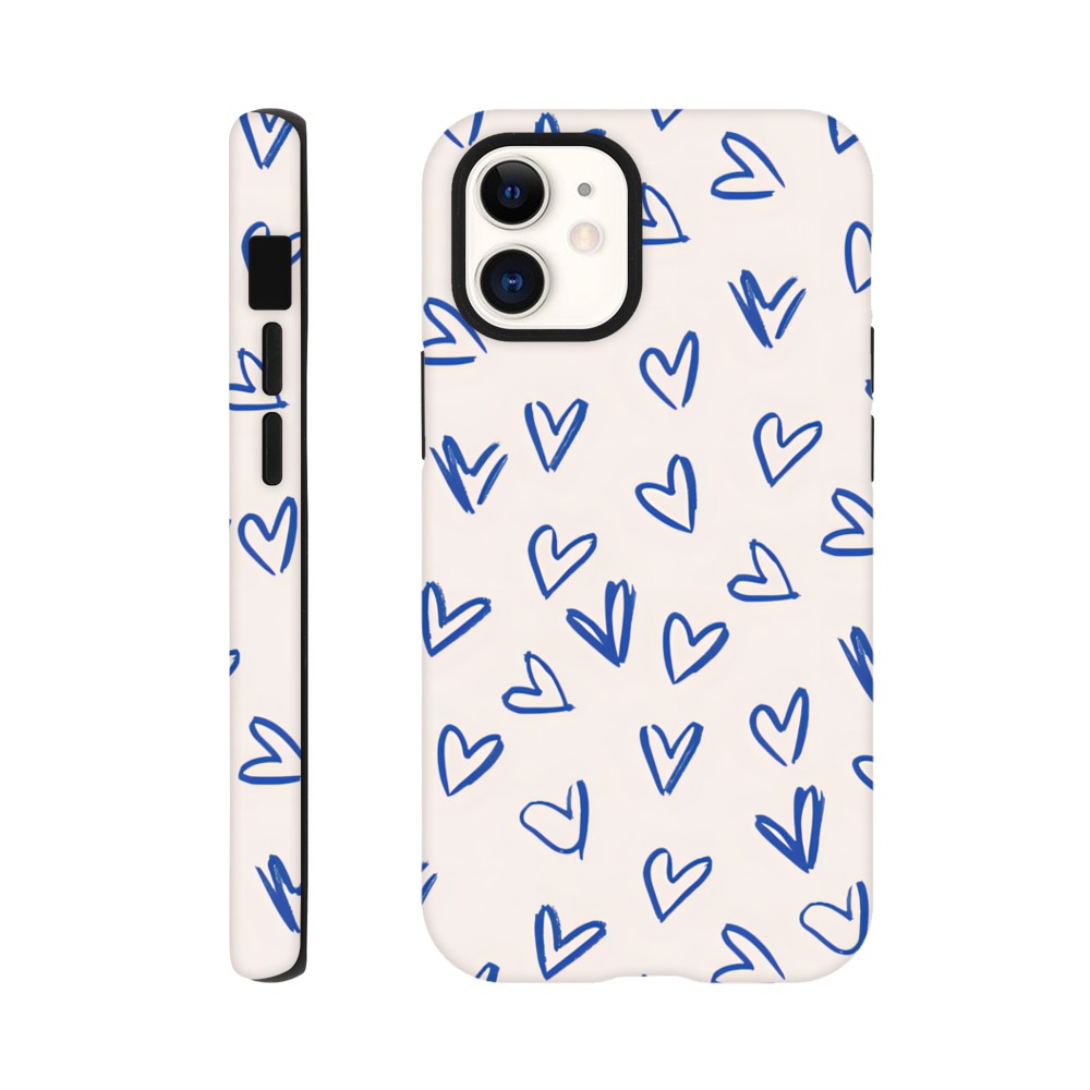 Blue Hearts Phone Case - Cute Minimalist Pattern for iPhone &amp; Samsung | Romantic Design Protection iPhone 12 Mini