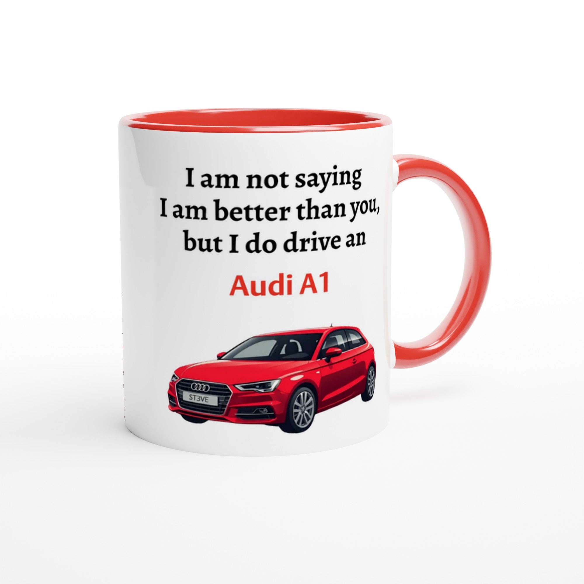 Personalized Audi A1 Mug - Custom Ceramic Coffee Cup for Car Lovers - 11oz Dishwasher Safe Ceramic Red