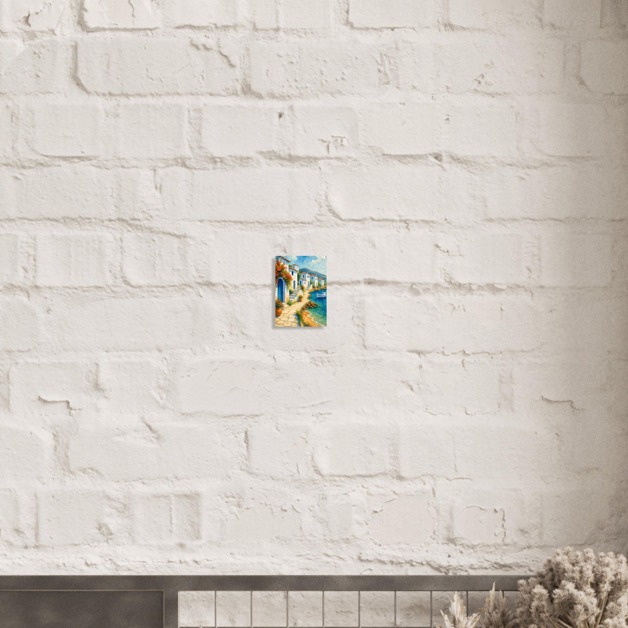 Greek Coastline Watercolor Poster | Mediterranean Seaside Art Print | Unframed Coastal Decor 13x18 cm 5x7″