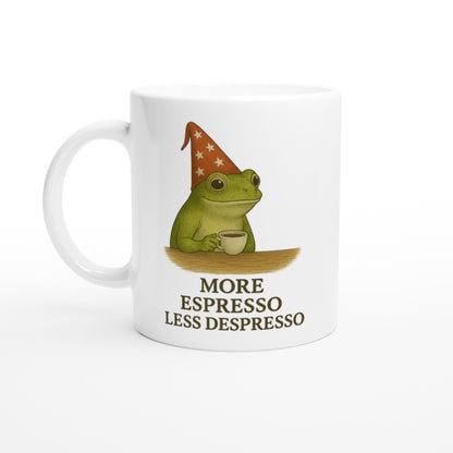 More Espresso Less Depresso Mug - Funny Frog Coffee Cup - Humorous 11oz Ceramic Mug Gift Ceramic White