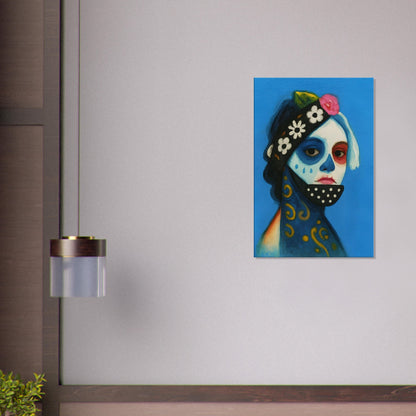 Day of the Dead Watercolor Canvas, Día de los Muertos Masked Woman Wall Art, Mexican Folk Art A3 Print, Skeleton Face Painting Slim Canvas