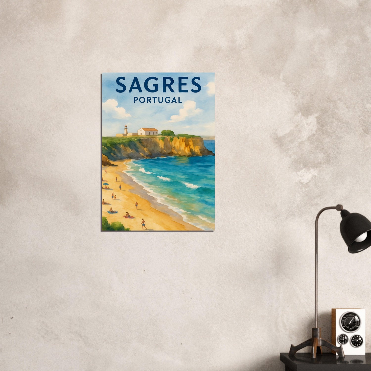 Sagres Portugal Beach Art Print – Coastal Watercolor Poster, Unframed Travel Wall Art in A3/A4 Sizes 50x70 cm 20x28″