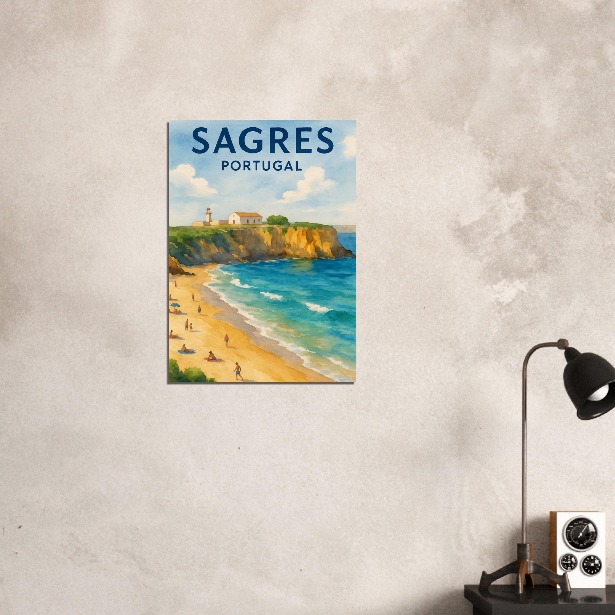 Sagres Portugal Beach Art Print – Coastal Watercolor Poster, Unframed Travel Wall Art in A3/A4 Sizes 50x70 cm 20x28″