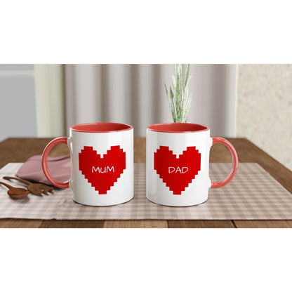 Custom Pixel Heart Mug – Retro Gamer Coffee Cup, 11oz Personalized Mug, 8-Bit Valentine Gift for Him or Her