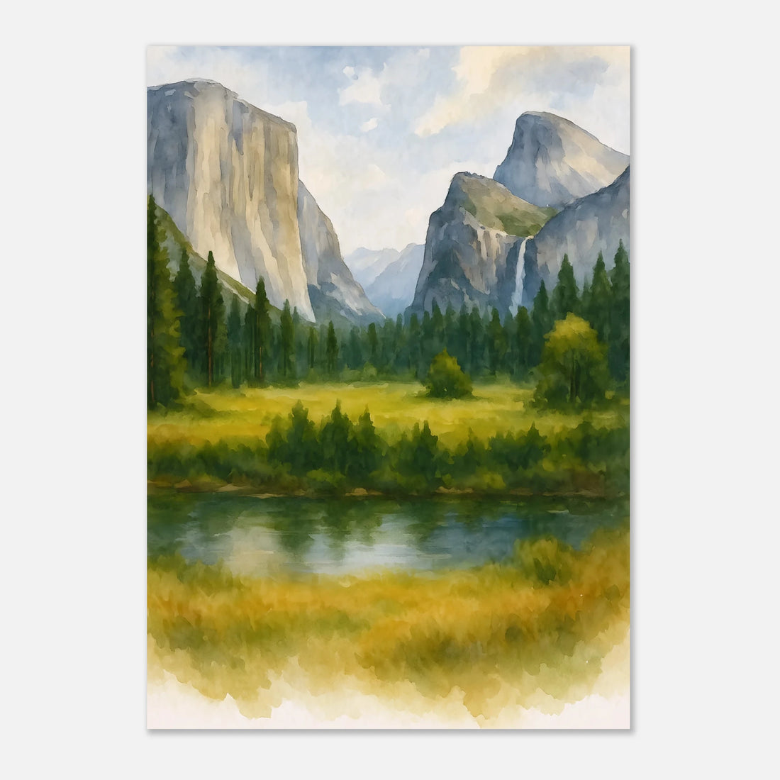 Yosemite Valley California Watercolour Print – Unframed Travel Wall Art, Home Decor 21x29.7 cm 8x12"