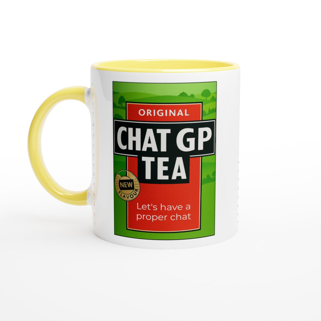 Chat GP Tea Mug - Humorous 11oz Coffee Cup for Tea Lovers & ChatGPT AI Fans Ceramic Yellow