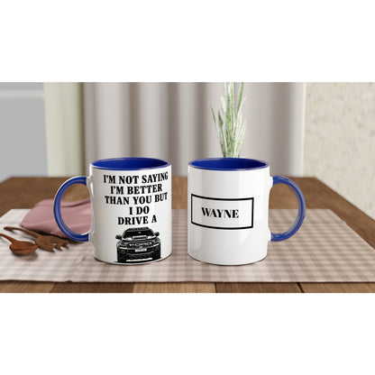 Personalized Ford Ranger Wildtrak Mug - Modified Car Lover Dad Gift 11oz - Add Your Own Name and Number Plate Ceramic Blue