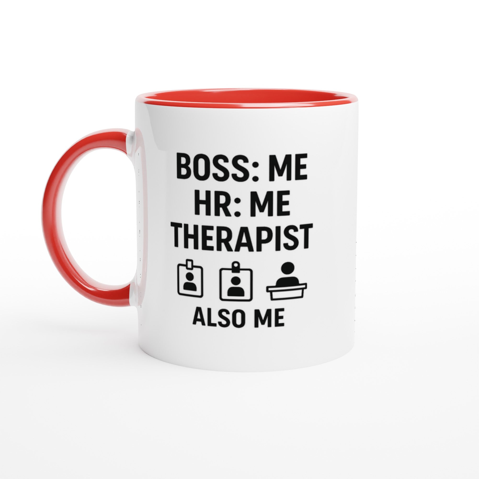 Boss: Me HR = Me, Therapist Also Me Mug - Funny Freelancer Gift - Entrepreneur Coffee Cup - Solopreneur Self Employed Office Humor Ceramic Red