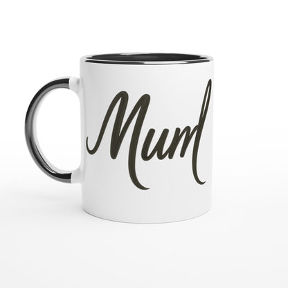 Mum Mug - Blue Brush Script Mug with Heart – Bold Blue Calligraphy 11oz Coffee Cup – Mother’s Day or Birthday Gift for Mum Ceramic Black