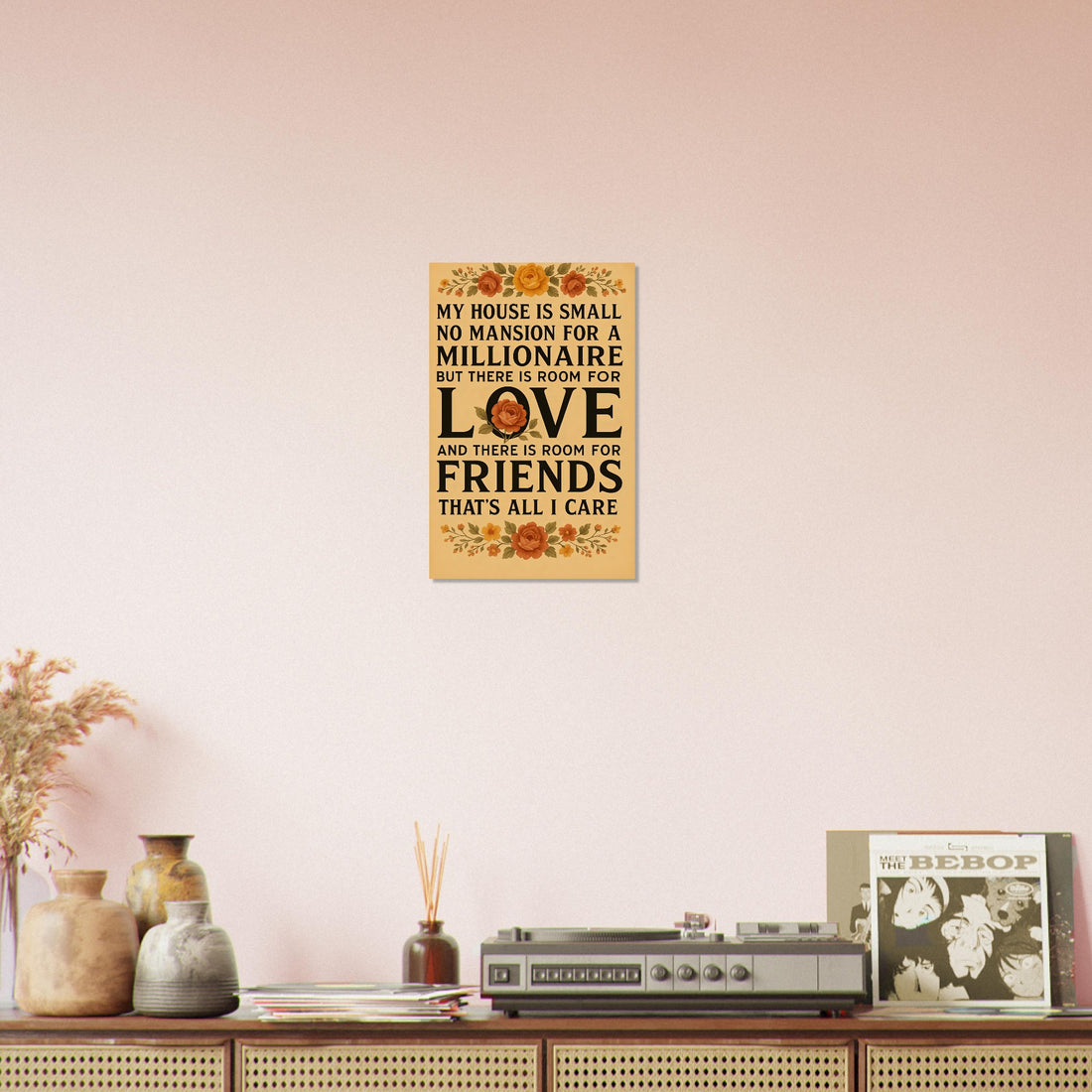 Small House Big Heart Poster – Rustic Floral Wall Art with Quote About Love and Friendship – Cozy Home Decor Gift for Friends or Family 28x43 cm XL (11x17″)