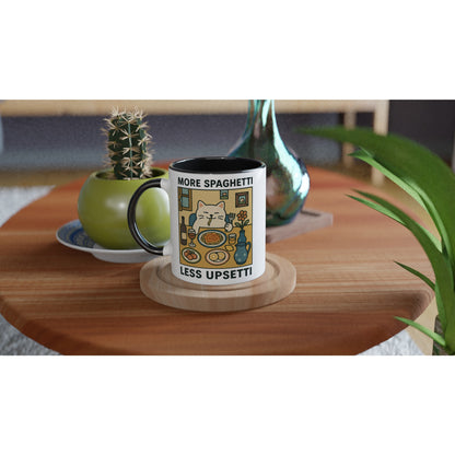 More Spaghetti Less Upsetti Mug - Cute Cat Lover Gift - 11oz Ceramic Cup for Coffee &amp; Tea