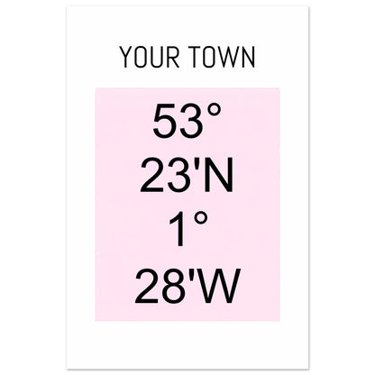 Personalized Map or Custom Location Coordinates Poster Print | Minimalist Unframed Wall Art Decor A3 A4 A5 40x60 cm 16x24″ Black and Pink
