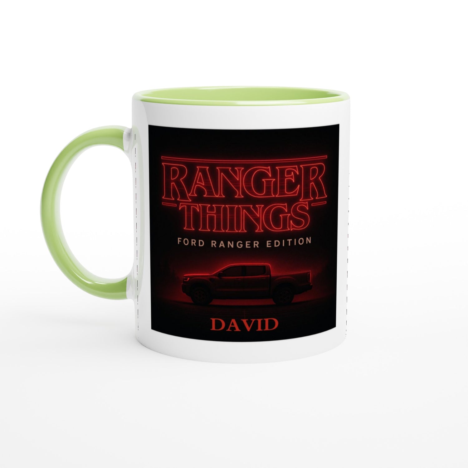 Personalized Ford Ranger Things Mug - Custom Offroad Car Lover Gift | 11oz Ceramic - Inspired by Stranger Things Ceramic Green
