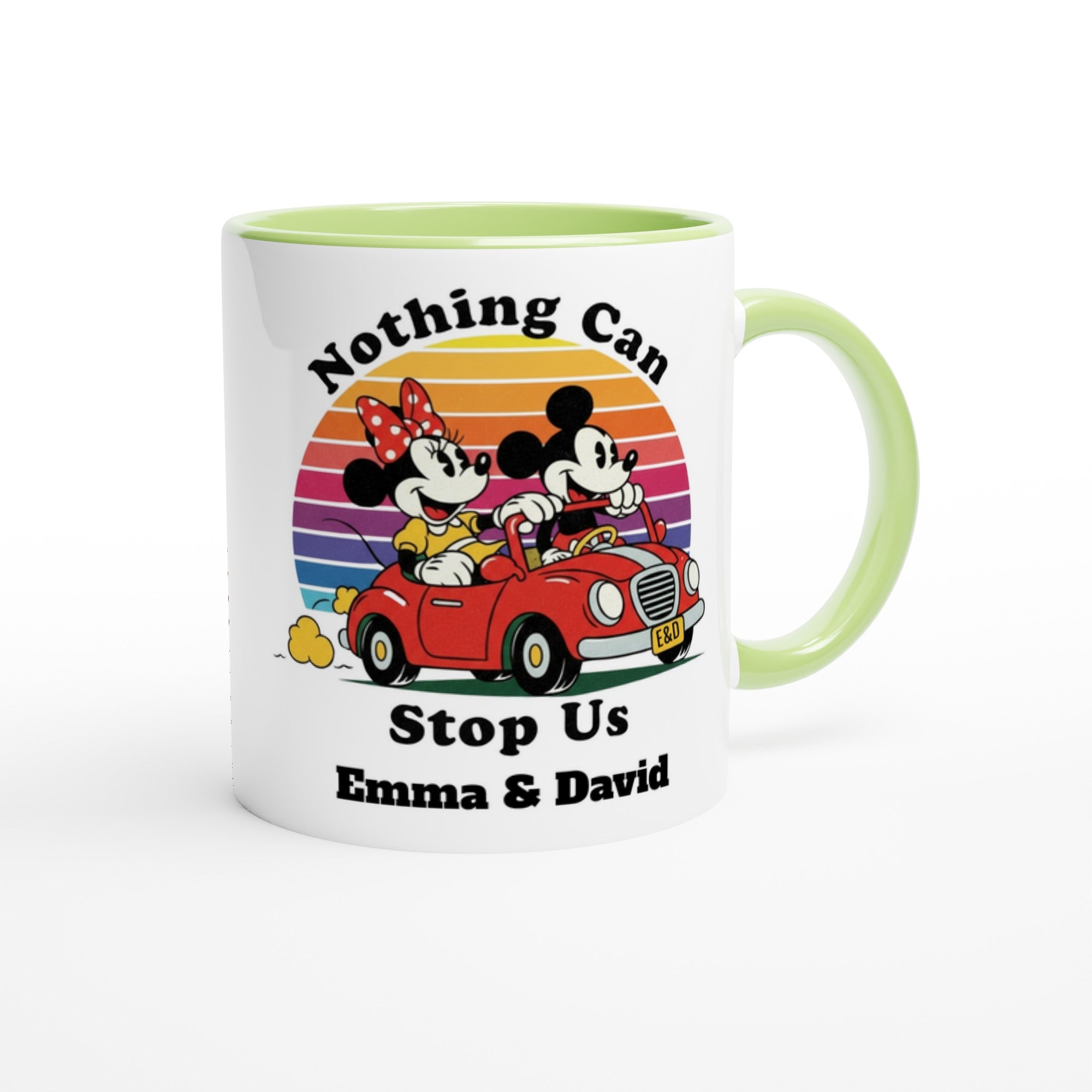 Personalized Disney Mug - Mickey &amp; Minnie Runaway Railway Gift, Magic Kingdom Coffee Mug, Disneyland Keepsake Ceramic Green