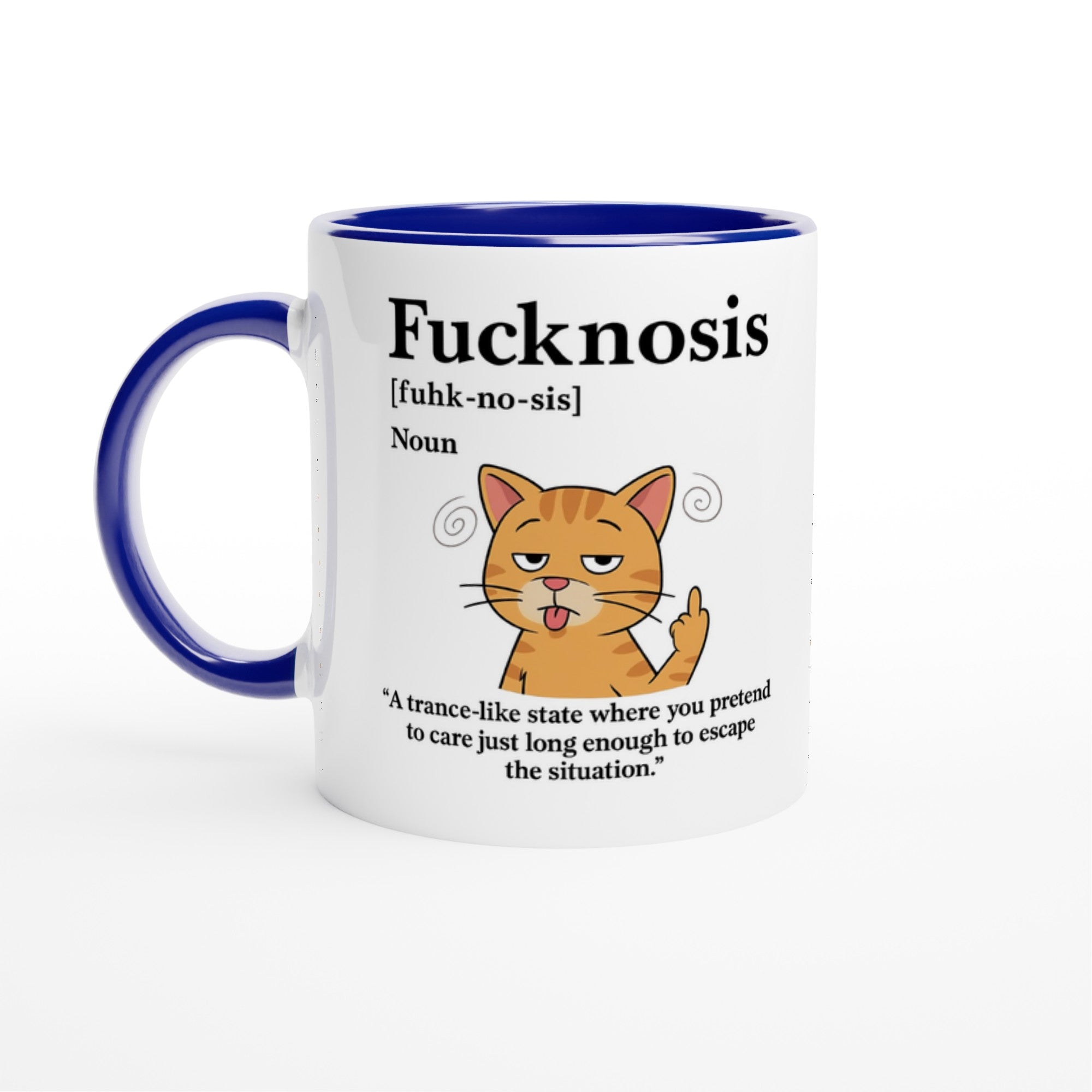 Funny F*cknosis Mug – Sarcastic Definition Coffee Cup with Dog, Cat, Bear, or Horse Design – 11oz Ceramic Humor Gift Ceramic Blue Cat