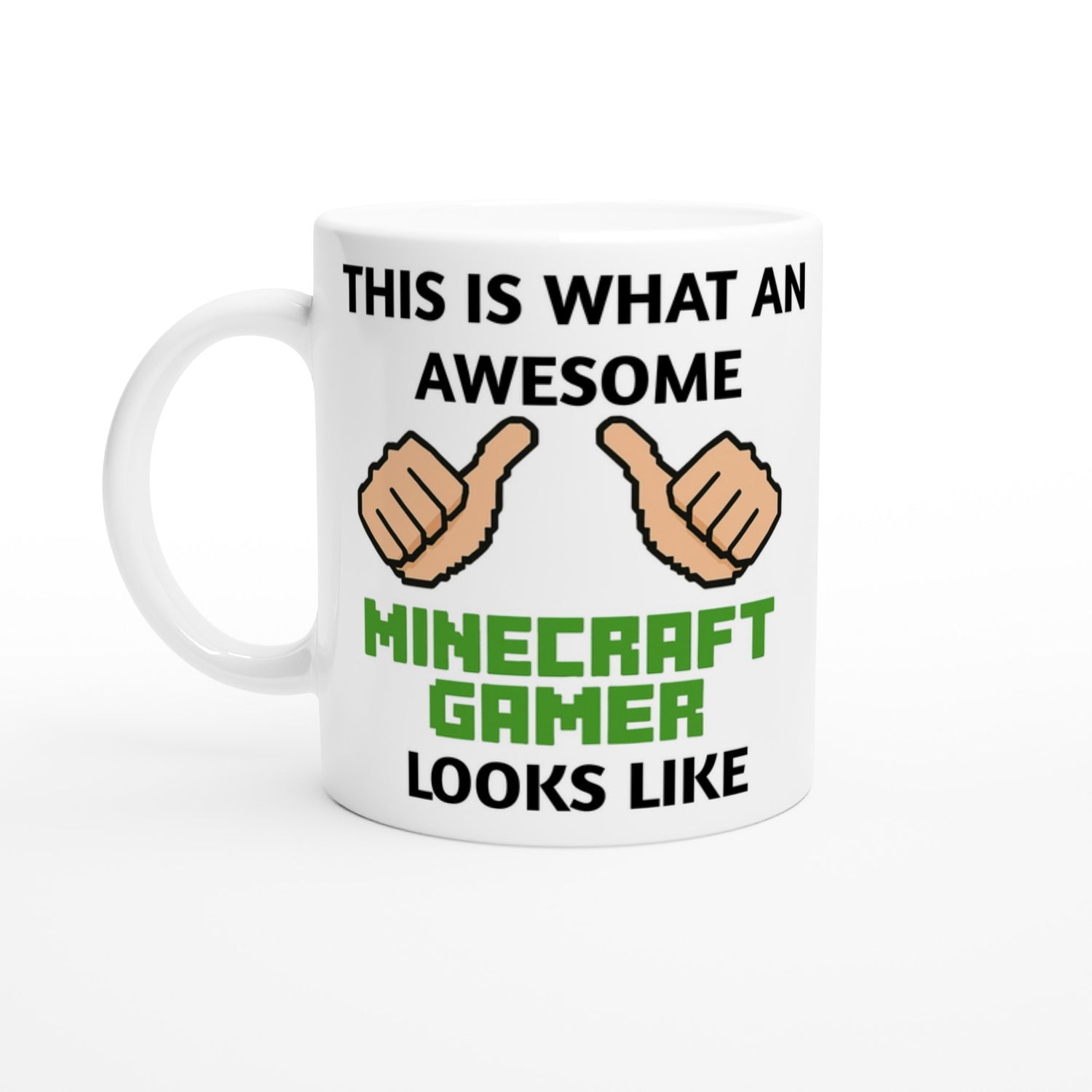 Minecraft Gamer Mug - 11oz Coffee Cup Gift for Kids &amp; Teens Ceramic White