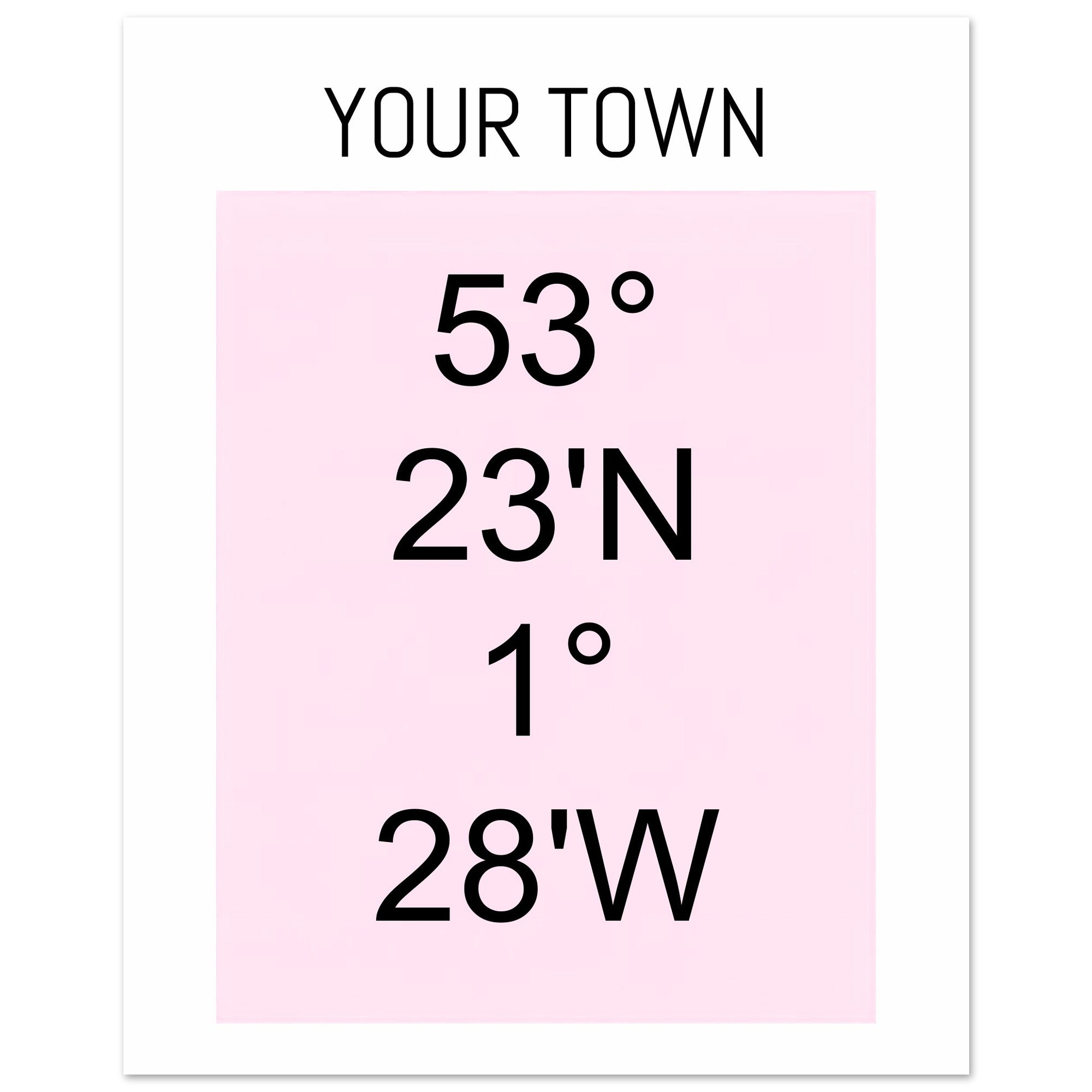 Personalized Map or Custom Location Coordinates Poster Print | Minimalist Unframed Wall Art Decor A3 A4 A5 20x25 cm 8x10″ Black and Pink