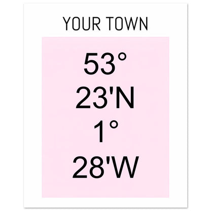 Personalized Map or Custom Location Coordinates Poster Print | Minimalist Unframed Wall Art Decor A3 A4 A5 20x25 cm 8x10″ Black and Pink