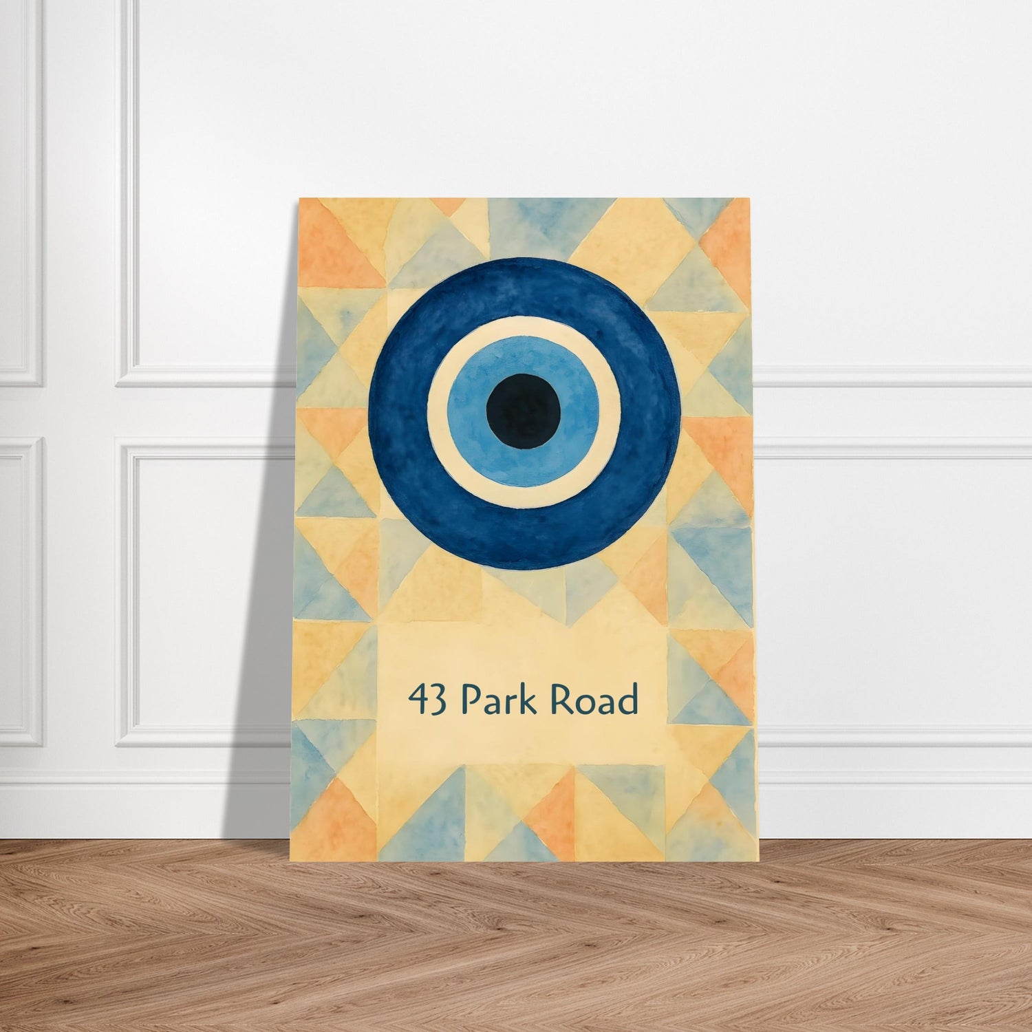 Custom Evil Eye Watercolor Poster | Personalized House Number Print | Geometric Nazar Wall Art, Unframed | ISO A1 A2 A3 A4 Sizes A0 (84.1 x 118.9 cm)