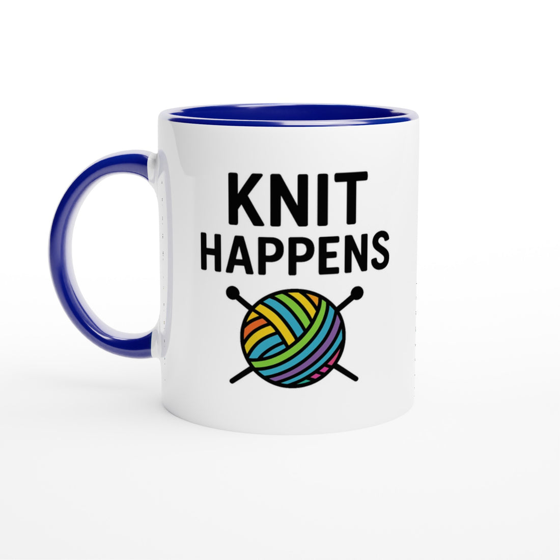 Knit Happens Mug - Perfect Gift for Knitters - Ceramic Coffee Cup for Hobby Lovers Ceramic Blue