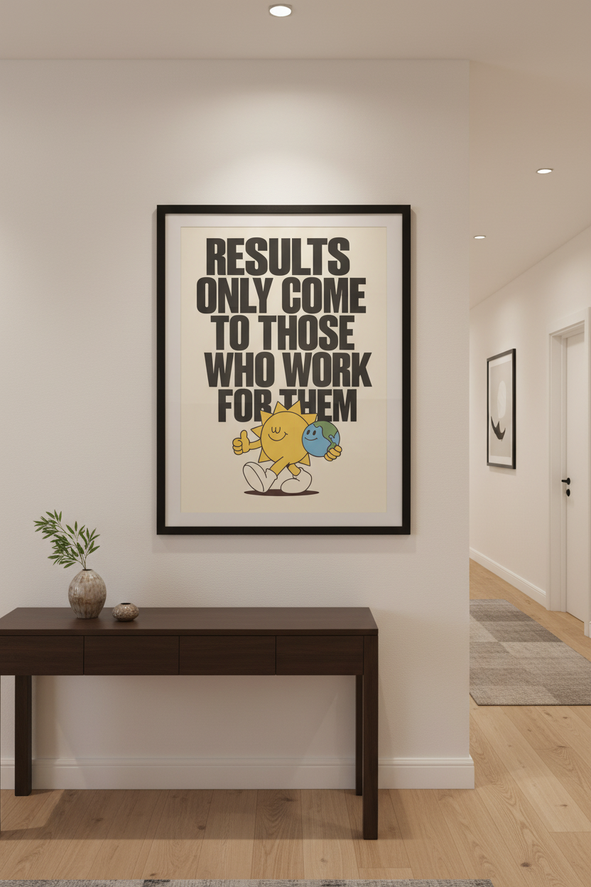 Results Only Come - Sun &amp; Earth Retro Motivational Art Print
