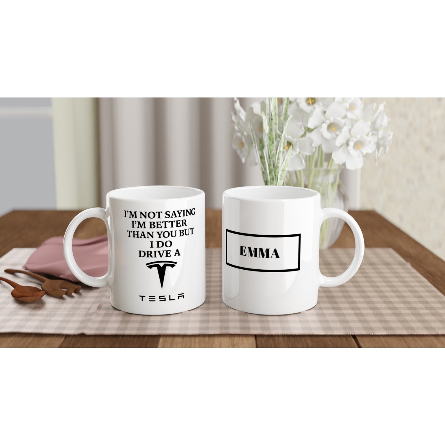 Electric Dreams - Personalized Tesla Ceramic Mug Ceramic White