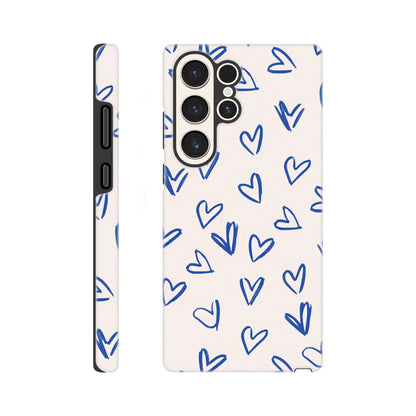 Blue Hearts Phone Case - Cute Minimalist Pattern for iPhone &amp; Samsung | Romantic Design Protection Galaxy S23 Ultra