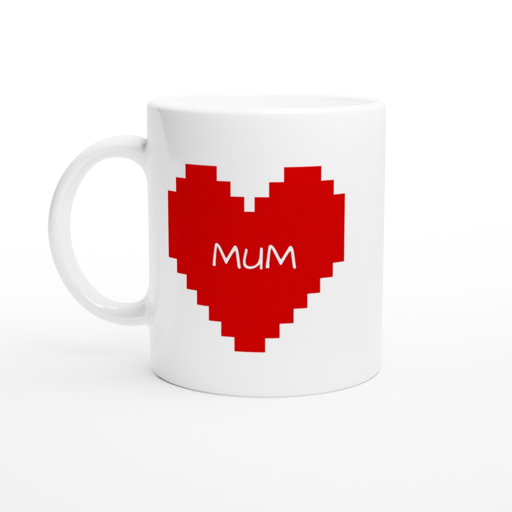 Custom Pixel Heart Mug – Retro Gamer Coffee Cup, 11oz Personalized Mug, 8-Bit Valentine Gift for Him or Her Ceramic White