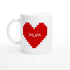 Custom Pixel Heart Mug – Retro Gamer Coffee Cup, 11oz Personalized Mug, 8-Bit Valentine Gift for Him or Her Ceramic White