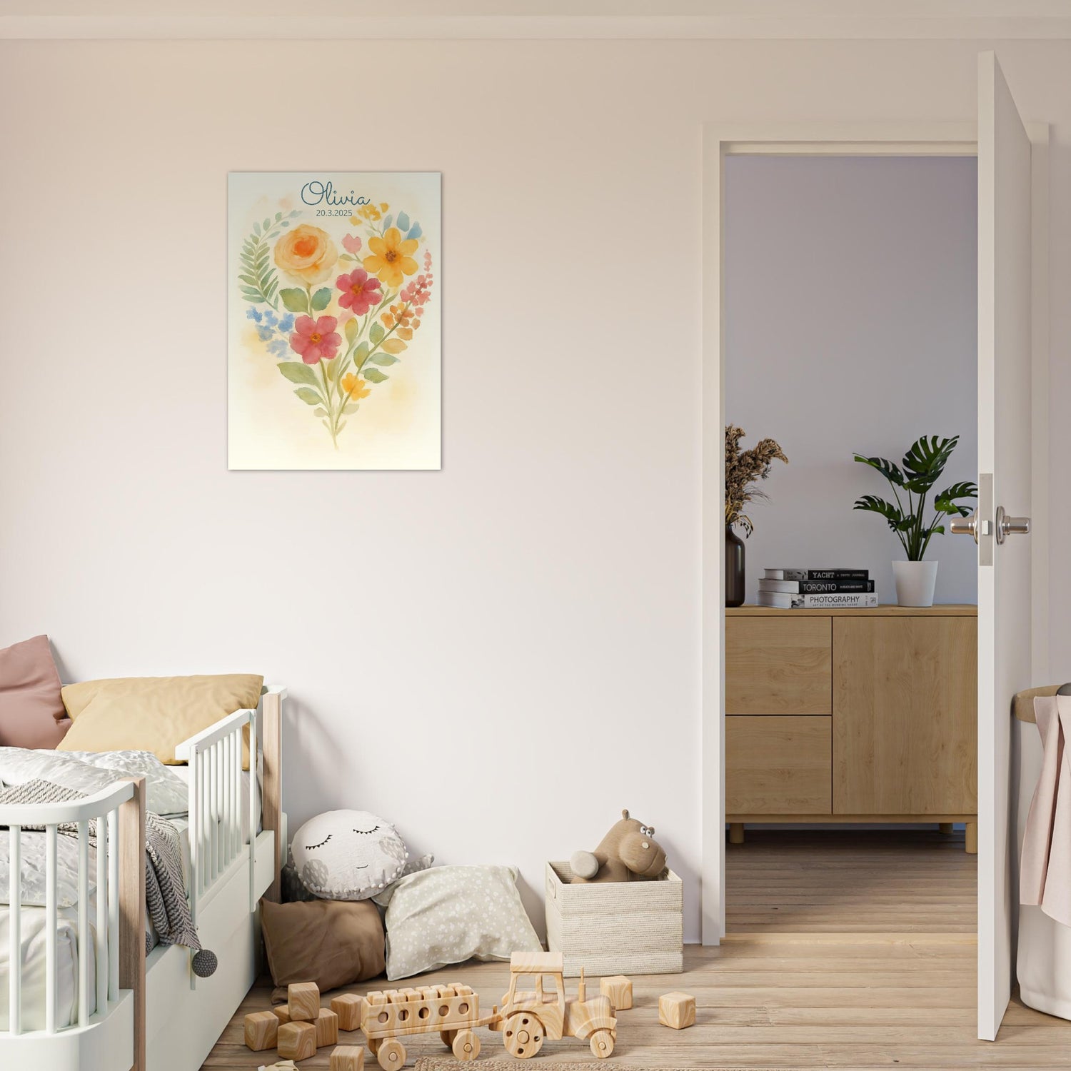 Personalized Floral Heart Nursery Print – Custom Name &amp; Date Baby Girl Wall Art – Watercolor Flowers Poster – Newborn Gift for Girls Room 50x70 cm 20x28″
