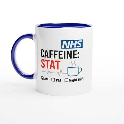 Funny NHS Nurse Mug - Caffeine STAT Coffee Cup - Gift for Day Evening Night Shift Healthcare Heroes - Doctor Mug Ceramic Blue