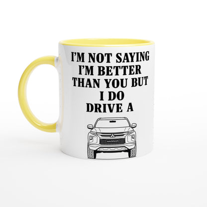 Funny Warrior Mug – 11oz Luxury Car Driver Gift, Bold Statement Coffee Cup, Mitsubishi Lover Gift for Him or Her Ceramic Yellow