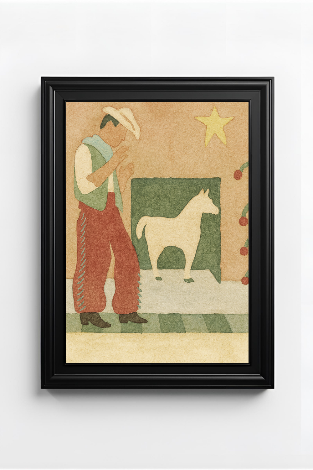 Desert Companion – Folk Art Cowboy and Horse Watercolor Poster