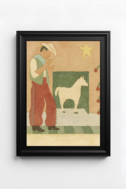 Desert Companion – Folk Art Cowboy and Horse Watercolor Poster