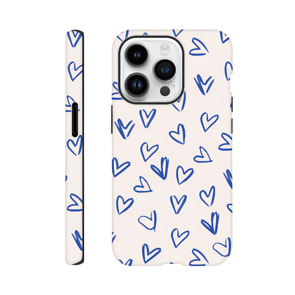 Blue Hearts Phone Case - Cute Minimalist Pattern for iPhone & Samsung | Romantic Design Protection iPhone 14 Pro