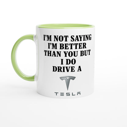 Personalized Tesla Mug - Custom Car Lover Gift - 11oz Ceramic Coffee Cup Ceramic Green